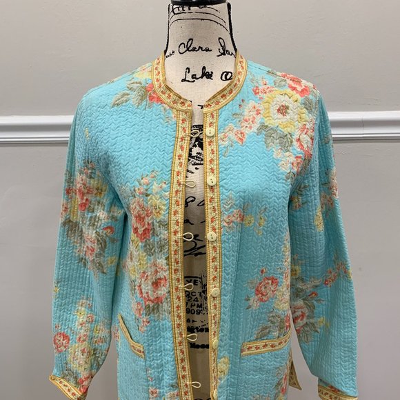 Gorgeous yellow and blue floral reversible blazer - Picture 1 of 15